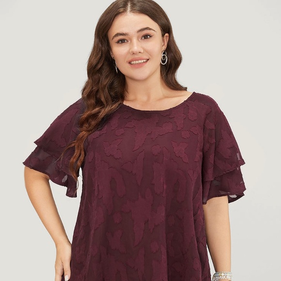 Burgundy Heather Ruffle Trim Blouse main image 1